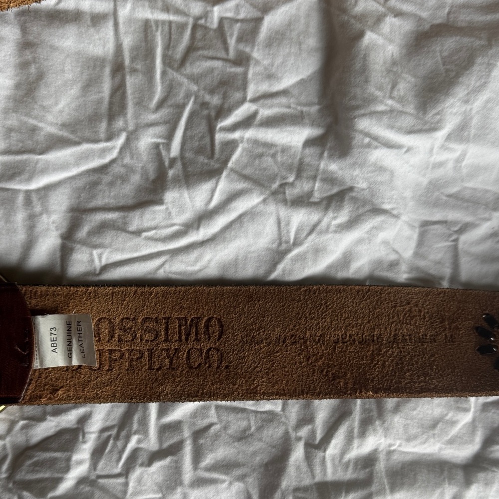 Mossimo Supply Co. Cognac Brown Leather Belt Black Details and Brass Buckle Med - Picture 3 of 5